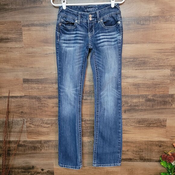 Vanity Jeans Size 26 Emma Curvy Low Rise Straight Thick Stitch Button Flaps - Picture 2 of 11